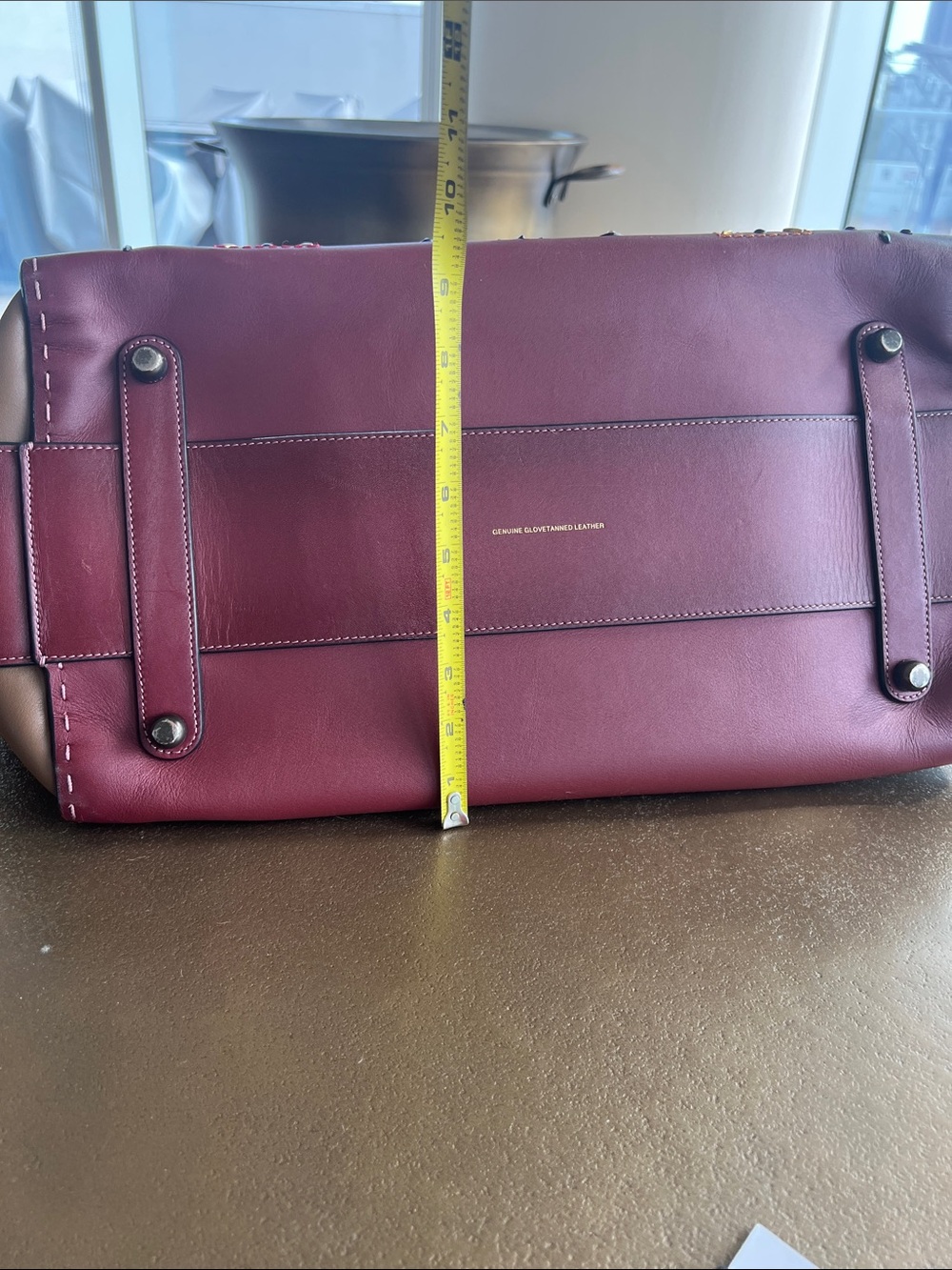 COACH Burgundy Leather Studded Satchel with Multicolor Accent Studs - Picture 9 of 11